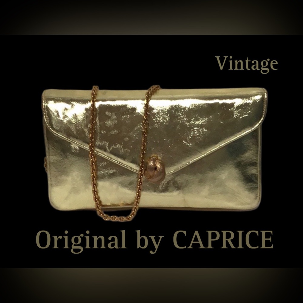 ORIGINAL by CAPRICE Vintage Gold Patent Leather Shoulder Bag Clutch Ornate Clasp
